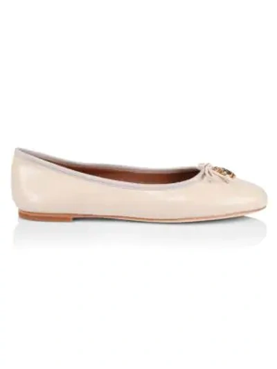 Tory Burch Tory Charm Leather Ballet Flats In Rice Paper