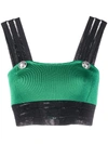 Balmain Cropped Knitted Top In Green