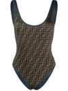 Fendi All-over Ff Motif Print Swimsuit In Blue