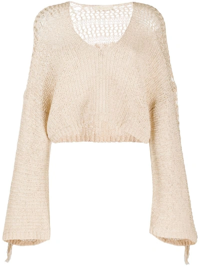 Mes Demoiselles Concha Fringe-trimmed Cropped Jumper In Neutrals