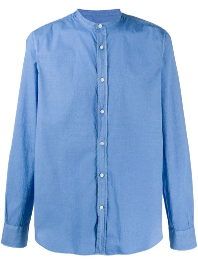 Officine Generale Band-collar Long Sleeved Shirt In Blue