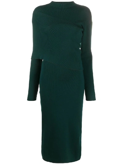 Ports 1961 Knitted Layered Midi Dress In Green