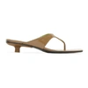 BY FAR BY FAR TAN SEMI-PATENT LEATHER JACK HEELED SANDALS