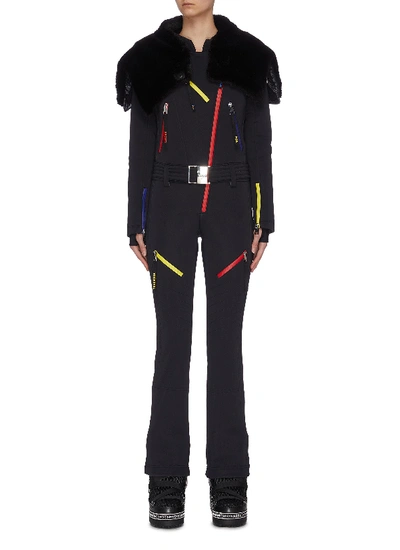 Rossignol X Jcc 'wari' Fur Hood Contrast Zipper Belted Overalls In Multi-colour