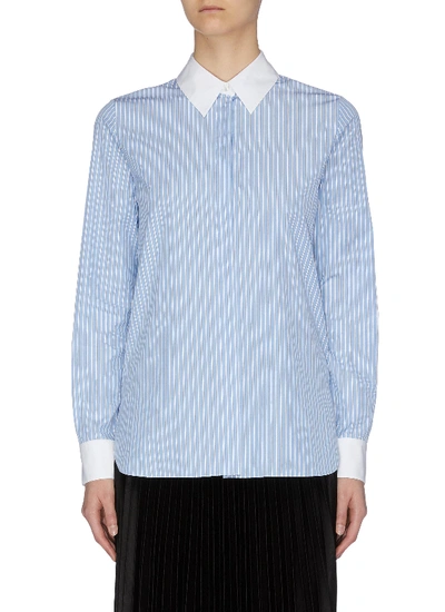 Theory Contrast Collar And Cuff Stripe Shirt In Blue / White Stripe