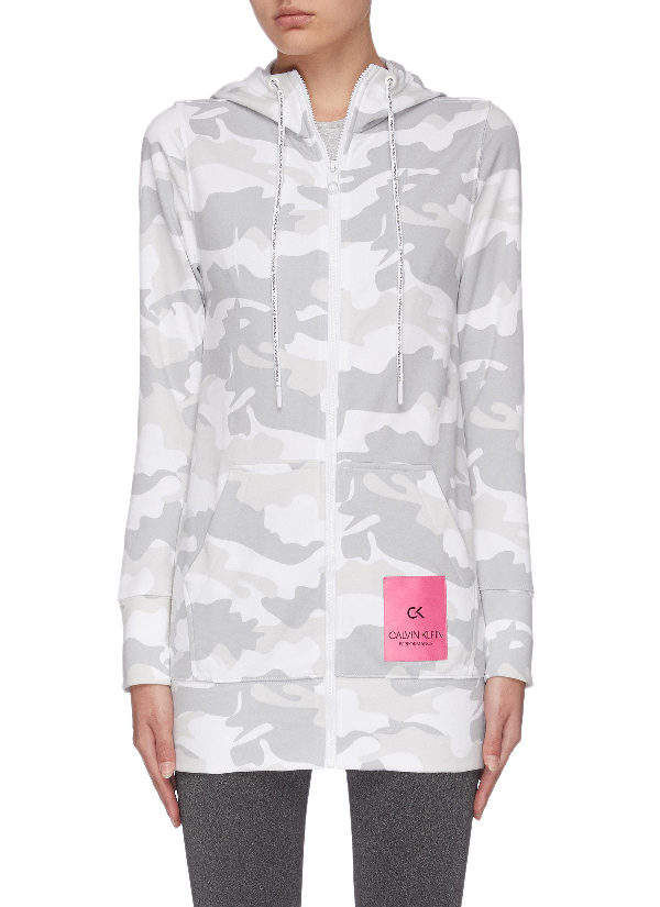 Calvin Klein Performance Camo Print Hooded Jacket In White | ModeSens