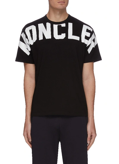 Moncler Cross Chest Logo Print T-shirt In Black