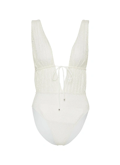 Jonathan Simkhai Ocana Seersucker Striped One-piece Swimsuit In White