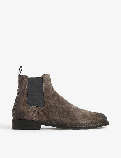 Allsaints Mens Charcoal Grey Harley Distressed-toe Suede Chelsea Boots 8 In Charcoal Gray