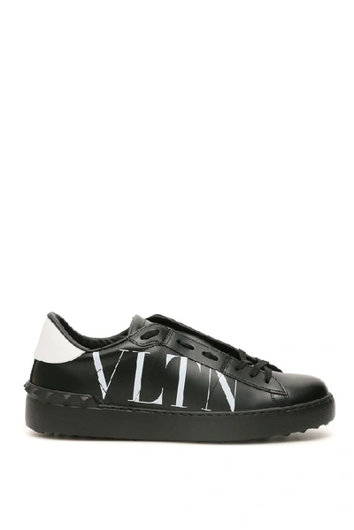 Valentino Garavani Open Studded Logo-print Leather Sneakers In Black And White