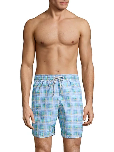 Saks Fifth Avenue Collection Plaid Swim Trunks In Blue
