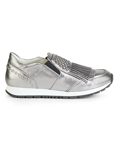Tod's Fringed Metallic Leather Slip-on Sneakers In Platinum