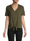 Matty M Tie-front Knit Top In Olive
