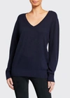 Vince Weekend V-neck Cashmere Pullover Sweater In Blue