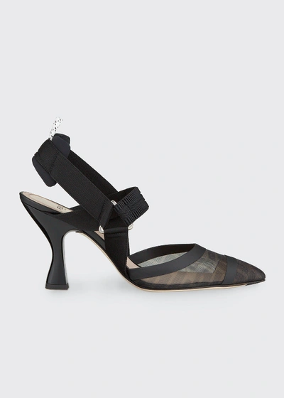 Fendi Colibri 85mm Ff Mesh Slingback High-heel Pumps In Black