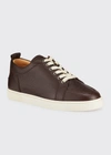 Christian Louboutin Men's Rantulow Leather Low-top Sneakers In Dark Brown