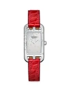 Pre-owned Hermes Nantucket Diamond, Stainless Steel & Alligator Strap Watch In Red