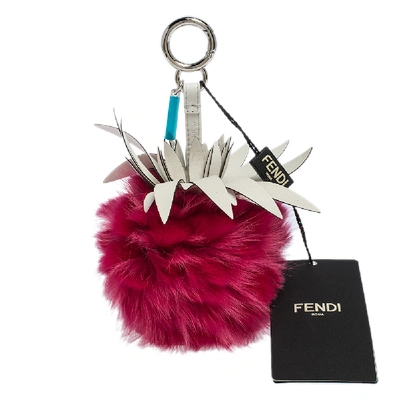 Pre-owned Fendi Pink/white Fox, Rabbit Fur And Leather Fruits Bag Charm