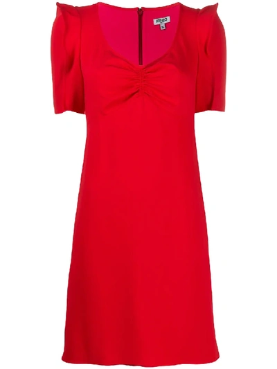 Kenzo Ruched Mini Dress In Red