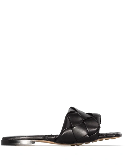 Bottega Veneta The Lido Intrecciato Leather Sandal In Black