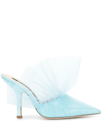 Midnight 00 Tulle High-heeled Mules In Blue