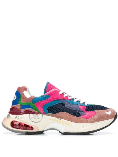 Premiata Sharky Sneakers In Rose-pink Leather And Fabric In Multicolour