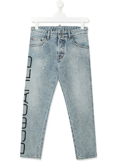 Dsquared2 Kids' Printed Skinny Jeans In Blue