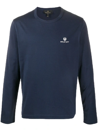 Belstaff Crew Neck Embroidered Logo Sweater In Blue
