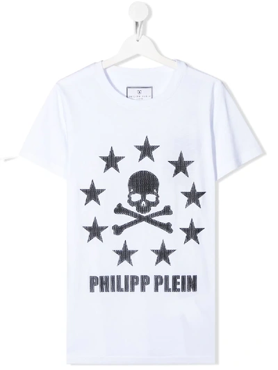 Philipp Plein Junior Teen Skull Star T-shirt In White