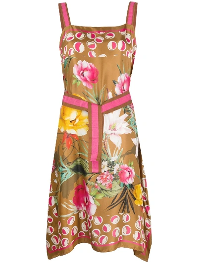 Altea Floral-print Silk Dress In Brown