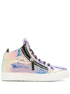 Giuseppe Zanotti Holographic Effect Hi-top Sneakers In Silver
