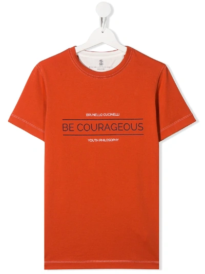 Brunello Cucinelli Teen Be Courageous T-shirt In Orange