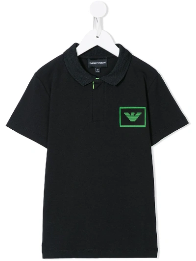 Emporio Armani Kids' Logo Patch Polo Shirt In Black