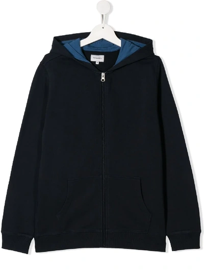 Woolrich Teen Zip-up Cotton Hoodie In Blue