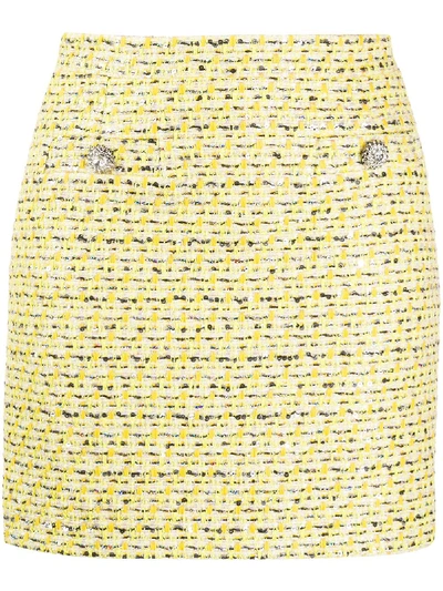Alessandra Rich Crystal-embellished Sequined Tweed Mini Skirt In Yellow