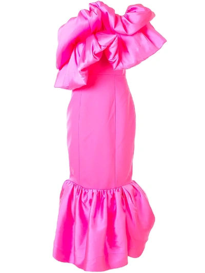 Solace London One-shoulder Ruffle-trimmed Dress In Pink