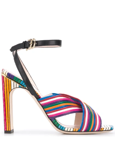 Pollini Striped Sandals In Black