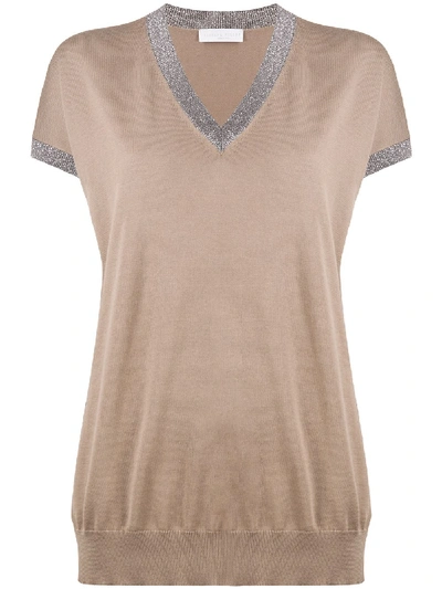 Fabiana Filippi Metallic-trimmed Knitted Top In Brown