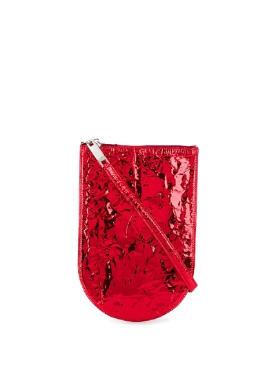 Rick Owens Metallic Crinkled-effect Crossbody Bag In Red