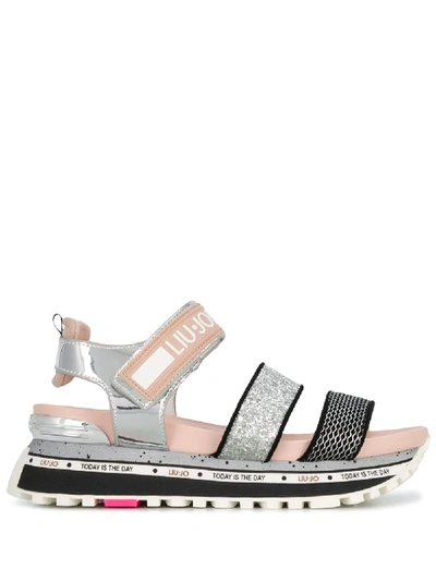 Liu •jo Glitter-detail Platform Sandals In Silver