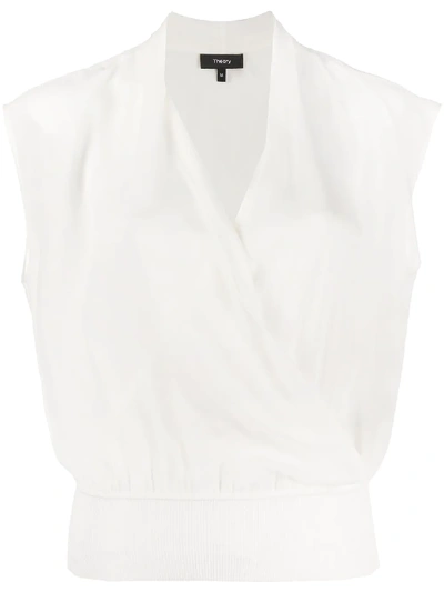 Theory Draped Wrap Front Blouse In Ivory