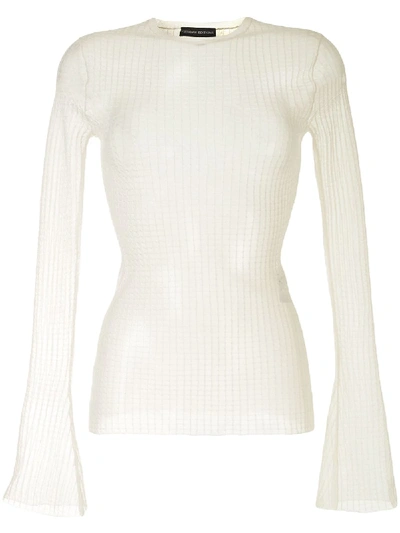 Kwaidan Editions Waffle-weave Bell-sleeved Organza Top In White