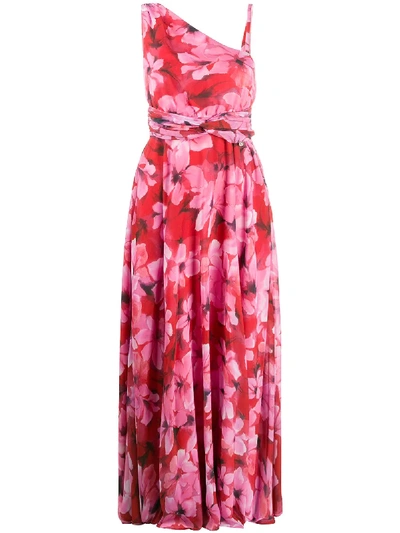 Liu •jo Asymmetric Floral Print Maxi Dress In Pink