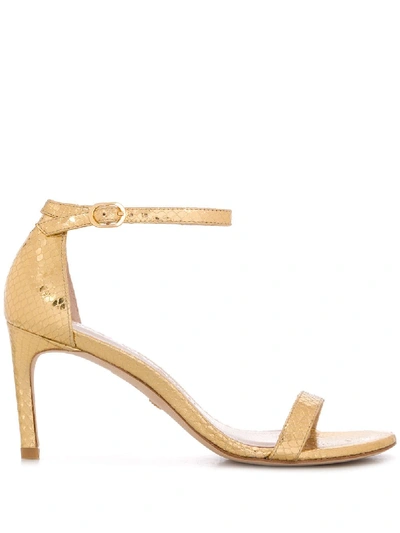 Stuart Weitzman Embossed Metallic Sandals In Gold