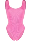 Reina Olga Crinkled Knitted One-piece In Pink