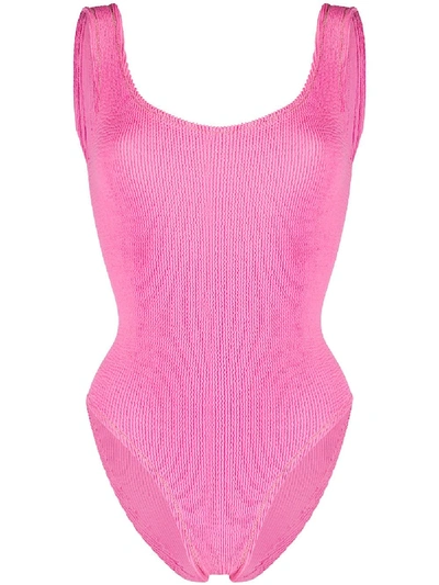 Reina Olga Crinkled Knitted One-piece In Pink