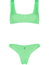 Reina Olga Ginny Scrunch-effect Bikini Set In Green