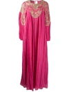 Alberta Ferretti Embroidered Panel Crinkled Effect Dress In Pink