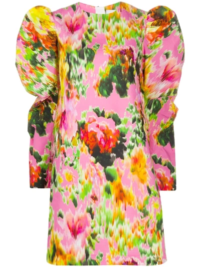 Msgm Abstract Floral Print Dress In Pink