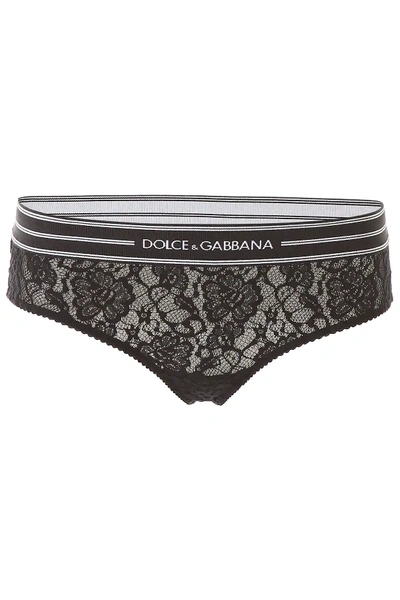 Dolce & Gabbana Lace Briefs With Logo Band In Black